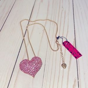 NWT Betsey Johnson Gold and Pink “Heart” Pendant with Rhinestone Necklace